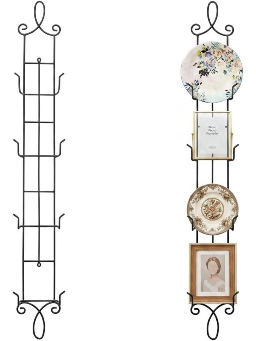 42” Wall Plate Display Rack - 4 Tier Metal Holder Set - Stylish Black Home Decor